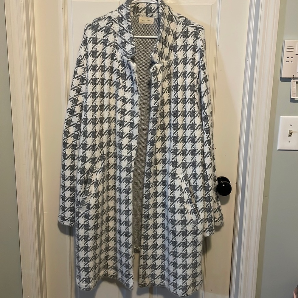 Grey and white houndstooth melloday‎ heavyweight cardigan XXL